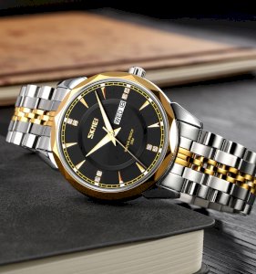 SKMEI Men Watch Fashion Waterproof Stainless Steel Date Day Display Men Quartz Watch 9268 - Gold & Black