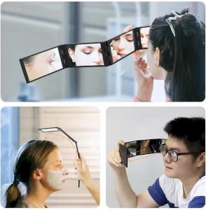 Foldable Four-Sided Mirror Suitable for Self-Hairstyling & Makeup - Portable Compact Folding Mirror with 360° Adjustable Multi-Angle Rearview Mirror